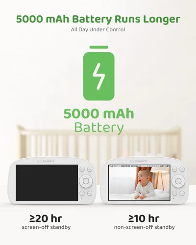 Vista 6 de SANNCE Monitor de bebé WiFi con cámara interior 1080P HD Seguridad para el hogar Pantalla de 5.5 pulgadas Inalámbrico 2.4GHz 5000mAh Batería
