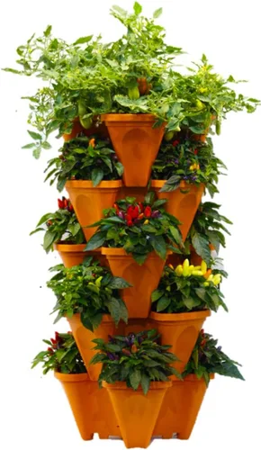 Vista 3 de Macetas apilables en vertical para jardinería, tamaño grande, de Mr. Stacky, haz crecer las plantas utilizando un espacio limitado y un mínimo