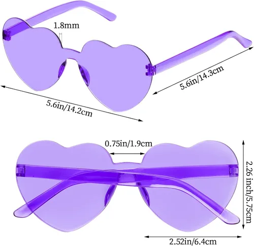 Vista 2 de Fengek 6 lentes de sol en forma de corazón, sin marco, transparentes, regalos de fiesta para niñas y mujeres