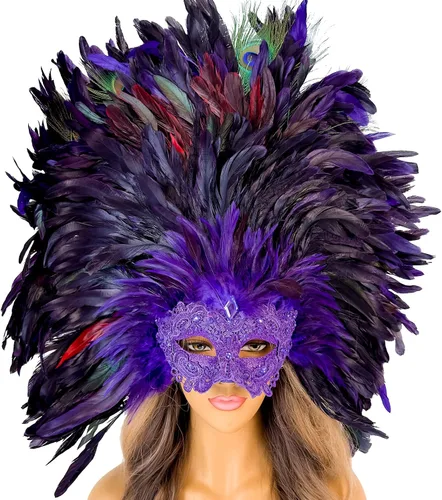 Vista 7 de Máscara veneciana para mascarada, máscara barroca de plumas de Mardi Gras, carnaval, máscara burlesque
