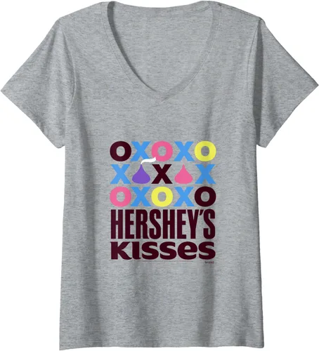 Vista 3 de Hershey's Kisses - Camiseta clásica con cuello en V centrada en el logotipo para mujer, Azul / Patchwork Azul Pastel