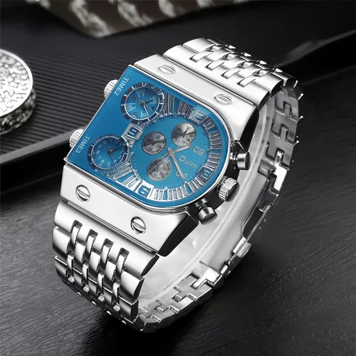 Vista 3 de Carlien - Reloj de lujo para hombre, rectangular, cuadrado, de oro y plata, de gran esfera, luminoso, impermeable, de cuarzo, deportivo, multizona