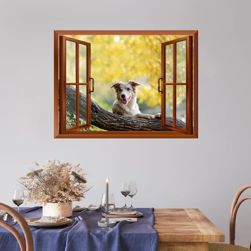 Vista 14 de wall26 Adhesivo decorativo para pared, diseño de oso y mariposa fuera de una ventana abierta, no se pega ni se pega, papel tapiz no tejido