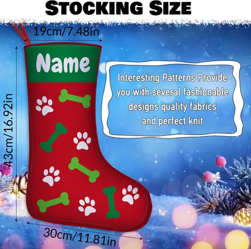 Vista 2 de Calcetines de Navidad personalizados para perros y gatos, 42 patrones de perros y mascotas, calcetines de Navidad personalizados con nombres, adorno