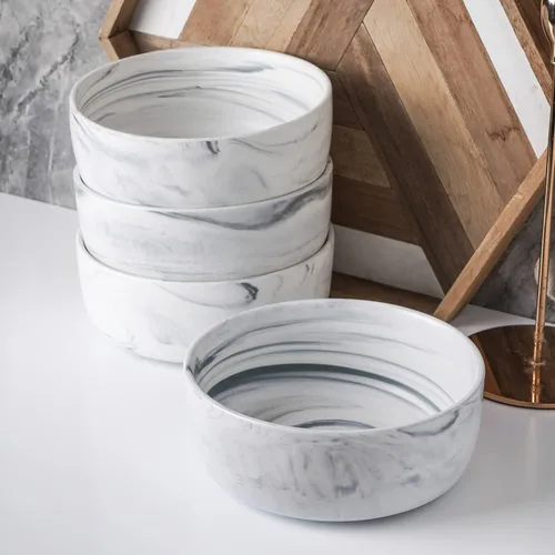 Vista 4 de Stone lain Brighton - Cuencos de porcelana marmolada, blanco mate y gris, 4 cuencos