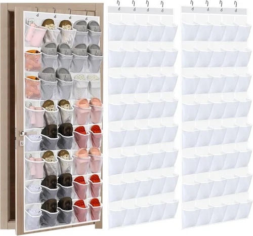 Vista 9 de Windyun Paquete de 2 40 organizadores de zapatos para colgar sobre la puerta, con bolsillo de malla, para armario, antideslizante detrás
