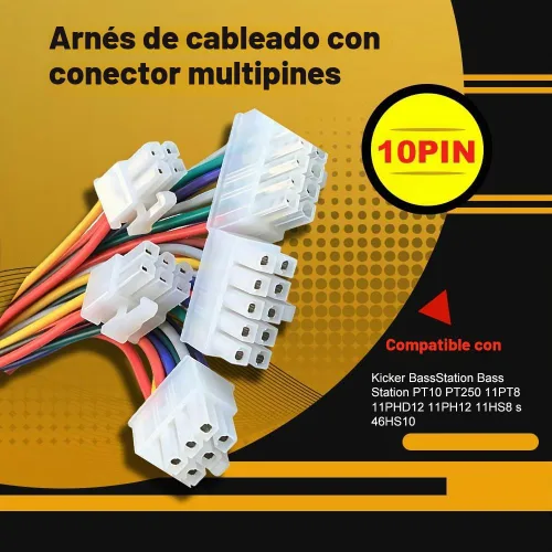 Vista 5 de Enchufe de arnés de 10 pines compatible con estación Kicker Bass 11HS8 11PH12 11PHD12 PT250 PT10 HS8