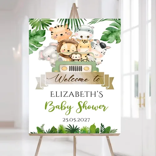 Vista 15 de Letrero de bienvenida personalizado para baby shower, cartel de bienvenida de safari para baby shower, letrero de baby shower de animales
