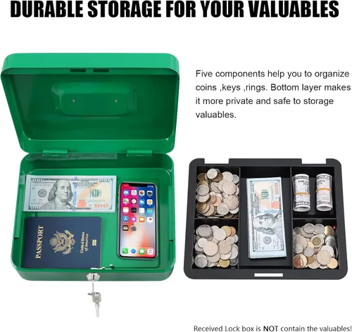Vista 5 de KYODOLED Caja de bloqueo grande con bandeja de dinero,Caja de almacenamiento con cerradura,Caja de metal segura para dinero