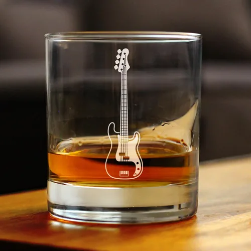 Vista 3 de Vidrio de rocas de bajo eléctrico personalizado – Regalos de música para bajistas, profesores y accesorios musicales para músicos que tocan bajo