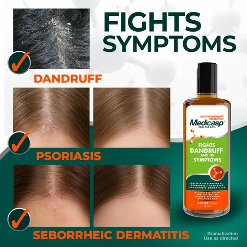 Vista 3 de Medicasp Kit de champú y masajeador anticaspa - Alquitrán de carbón para caspa, psoriasis y dermatitis seborreica, cepillo masajeador del cuero