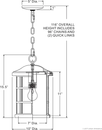 Vista 6 de Urban Ambiance UQL1049 - Lámpara colgante de lujo para exteriores, tamaño mediano: 15.5 pulgadas de alto x 10 pulgadas de ancho, con elementos