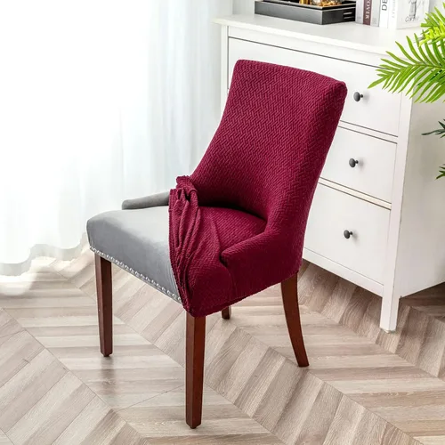 Vista 22 de Paquete de 2 fundas para silla lateral con respaldo de ala, fundas elásticas para sillas con respaldo geométrico rómbico, fundas para silla