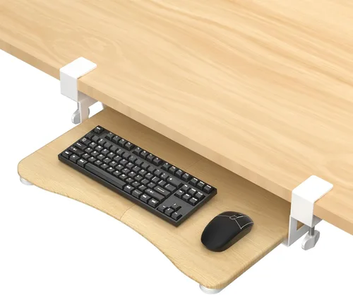 Vista 11 de suptek Bandeja pequeña para teclado debajo del escritorio con soporte de abrazadera C, teclado de computadora y bandeja para mouse, 20