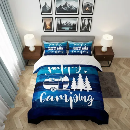 Vista 9 de Castle Fairy Juego de ropa de cama Happy Camping para niños, funda de edredón estilo granja occidental con cierre de cremallera, juego de ropa