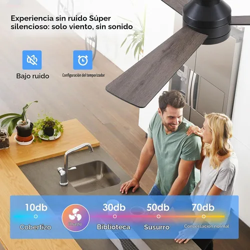 Vista 6 de Asyko Ventiladores de Techo con Luces, Ventilador de Techo de Perfil Bajo de 46" con Luz y Control Remoto, Montaje al Ras, Reversible, Regulable
