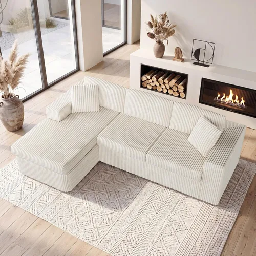 Vista 7 de Shintenchi Sofá 104 sin huesos, sofá modular en forma de L con asiento profundo, sofá de espuma de nube con diván de gran tamaño, no requiere Beige