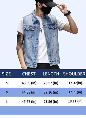 Vista 6 de DAVID.ANN Chaleco de mezclilla para hombre, chaqueta sin mangas de camionero