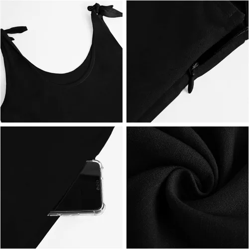 Vista 6 de Enterizo sin mangas con nudo de nudo para mujer, casual, cuello redondo, pantalones cortos lisos