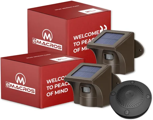 Vista 12 de Alarma de entrada inalámbrica de largo alcance solar de eMACROS para exteriores, resistente a la intemperie, sensor y detector de movimiento