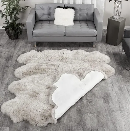 Vista 117 de HUAHOO Alfombra de piel de oveja genuina prémium Negra Real de Australia Piel de oveja natural de lujo, alfombra esponjosa de lana de cordero