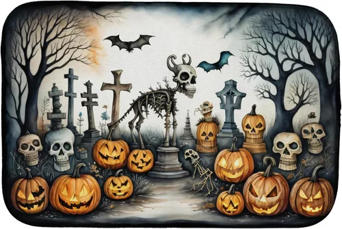 Vista 30 de Caroline's Treasures DAC2223DDM Tapete de secado de platos de Halloween espeluznante de gato negro, tapete absorbente para secado de platos