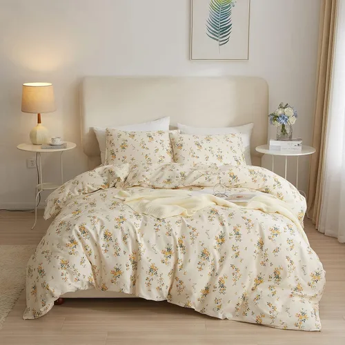 Vista 24 de mixinni Juego de funda de edredón de algodón floral para niñas y adolescentes, con lazos de cremallera, fácil cuidado, ultra suave y transpirable