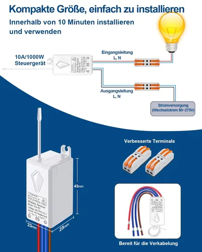 Vista 5 de Thinkbee Kit de interruptor de luz inalámbrico, interruptor de pared remoto con mini receptor, IP66 impermeable, 1969 pies para interiores