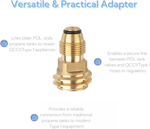 Vista 4 de Paquete de 2 adaptadores de tanque de propano POL a QCC1 de latón – Adaptador de válvula de tanque LP resistente para parrillas de barbacoa