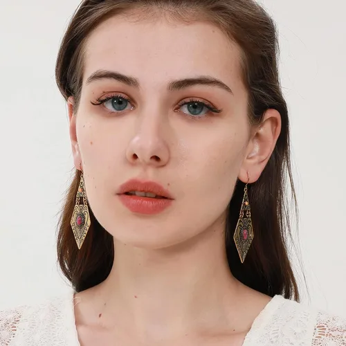 Vista 5 de Boho Vintage - Pendientes colgantes para mujer, aretes de latón, joyería étnica