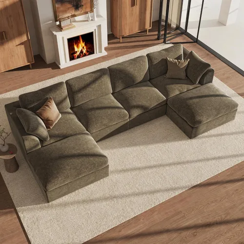 Vista 14 de Sofá modular de nube de 110" sofá deshuesado en forma de L seccional de Harina de avena ligera