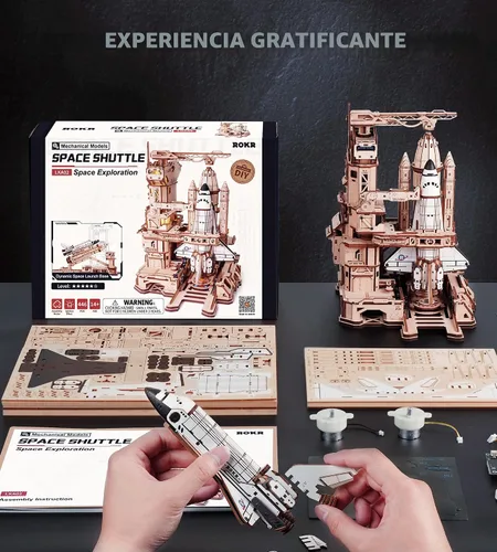 Vista 7 de ROKR 3D Puzzles - Modelo de transbordador espacial - Base de lanzamiento dinámica con elevación motorizada, efectos de luz LED, kit de construcción