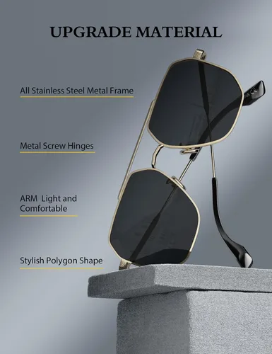 Vista 4 de LUENX Aviator Sunglasses for Women Men Square Polarized Polygon Lens- UV 400 Protection 60MM