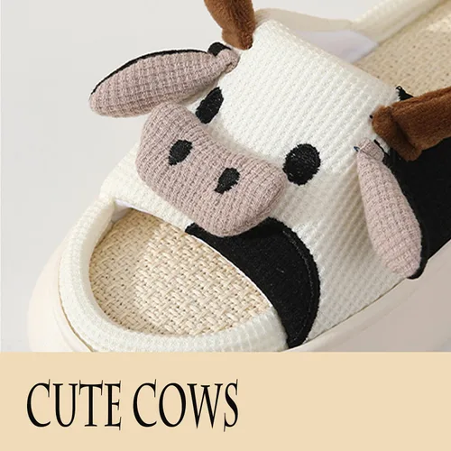 Vista 2 de GULAKY Pantuflas de vaca para mujer, peludas, bonitas, kawaii, súper cálidas, suela suave, antideslizante, ligera