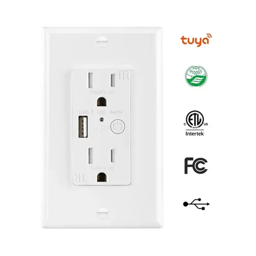 Vista 6 de Zigbee - Toma de pared con USB, un controlado, uno siempre encendido, compatible con Google Assistant y Alexa (clase 2 USB)