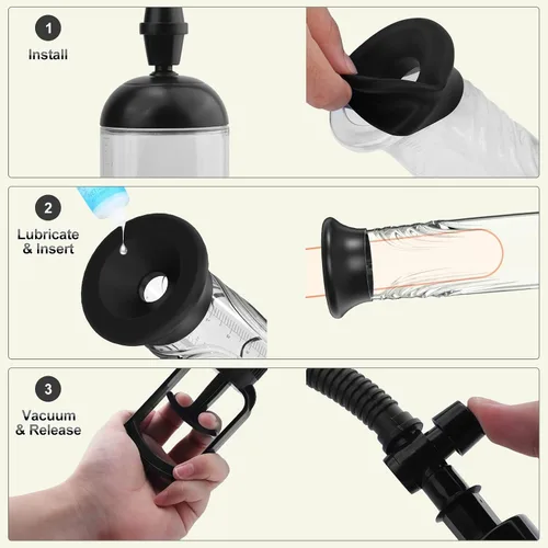 Vista 6 de Bomba de vacío para pene, amplificador manual de pene, dispositivo de bombeo de aire de presión, juguetes sexuales para hombres adultos