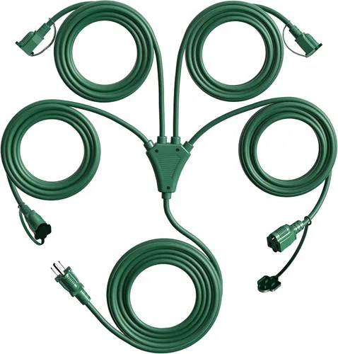 Vista 13 de Eversimpleinc Cable de extensión divisor negro de 1 a 4 (combinado de 31 pies, de extremo a extremo 13 pies), enchufe de 3 clavijas con 4 tomas