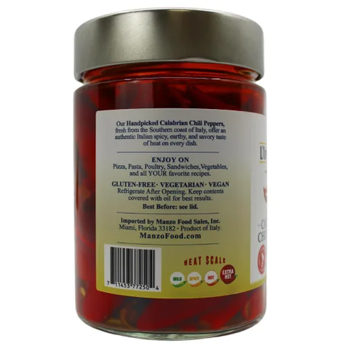 Vista 3 de L'Oro Del Sud Pimientos enteros de Calabria en aceite, certificados, 9.8 oz Auténticos chiles italianos en aceite con sabor sabroso picante
