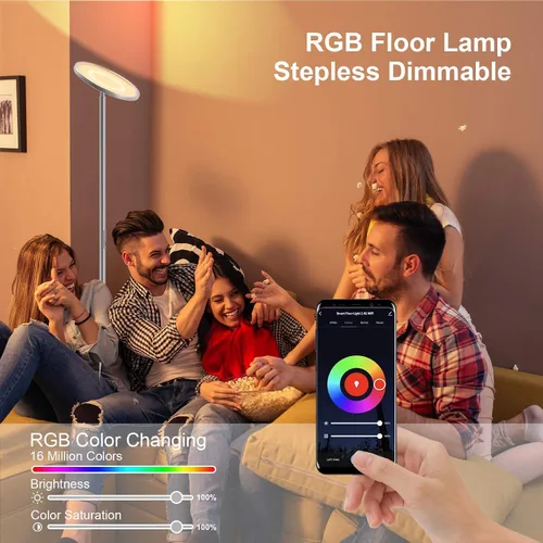 Vista 5 de LEPOWER Lámpara de pie brillante con 16 millones de opciones de color, control táctil y compatible con Alexa, Goolge Home, lámpara de pie regulable