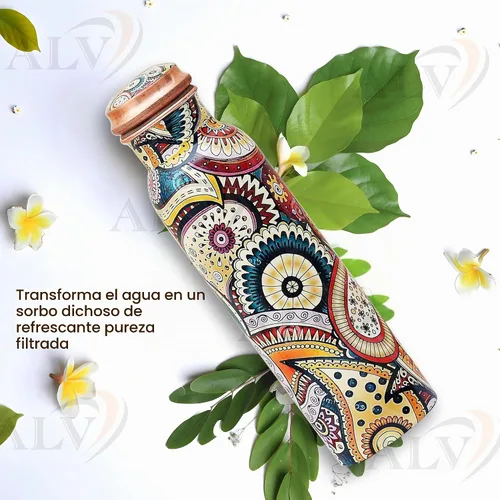 Vista 2 de ALV Botella de agua de cobre de 34 onzas, botella de agua grande de cobre para beber, recipiente multicolor ayurvédico 100% puro para botella