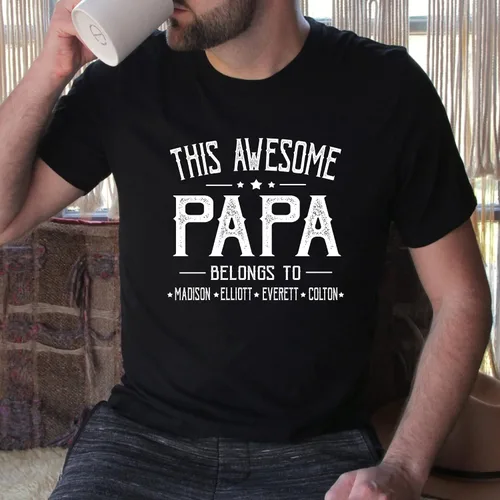 Vista 2 de Personalized Grandpa Papa Dad Kids Grandkids with Name T-Shirt, Custom Grandpa Papa Fathers Day Christmas Birthday Gifts.