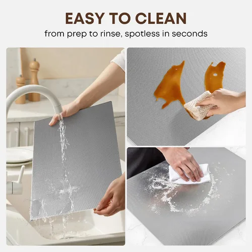 Vista 6 de KORVOS Tabla de cortar de acero inoxidable, 15.7 pulgadas de largo x 11.8 pulgadas de ancho, tablas de cortar de acero resistente para cocina, tabla