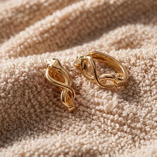 Vista 2 de VACRONA - Aretes tipo arracada de aro para mujer, chapados en oro de 14 quilates, diseño de Huggie 8 Cola de serpiente