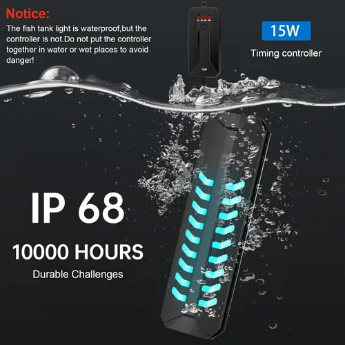 Vista 2 de Luz limpia para acuario, luz sumergible de 15 W, 18 W y 22 W, con temporizador, doble tubo para acuario, agua limpia, verde, transparente