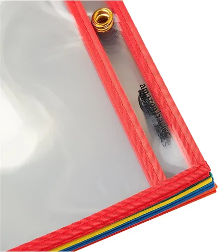 Vista 2 de Amazon Basics Portaentradas Resistentes de Borrado en Seco con Película de Plástico Transparente y Borde de Tela Multicolor, 8.5" X 11", Paquete