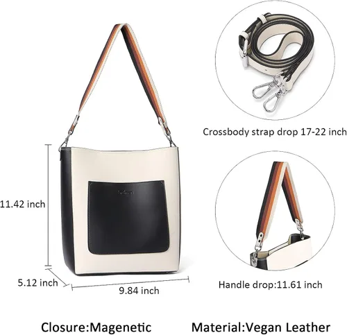 Vista 4 de BROMEN - Bolsa de mano de cuero para mujer, bolsa de hombro, bolsa bandolera