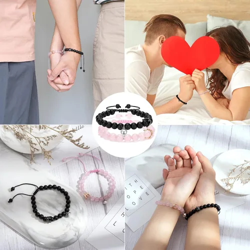 Vista 2 de Jeka Pulseras magnéticas a juego para parejas cuentas de piedra natural regalos de relaciones de larga distancia para hombres mujeres sus amigos