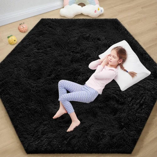 Vista 58 de EVOIONOS Alfombra Redonda Negra para Dormitorio, 4x4 Pies Alfombra de Área Circular Suave y Esponjosa para Sala de Estar, Alfombra Circular de Felpa
