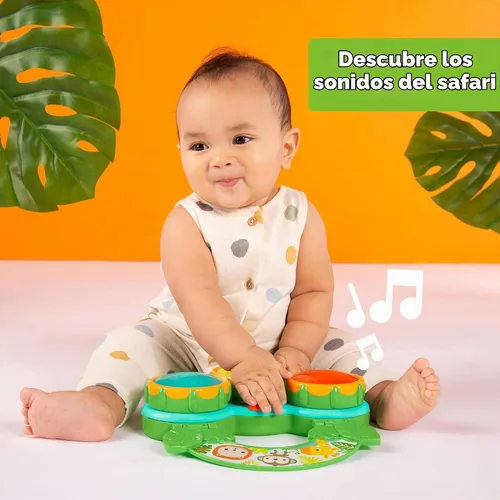 Vista 3 de Bright Starts Set de Regalo Safari Sounds, Paquete de 2 Juguetes para Bebé para Llevar, Juguete Musical de Tambor y Juguete de Llaves de Carro