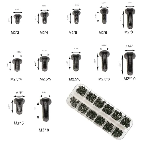 Vista 2 de 360pcs 12sizes Laptop Notebook Tiny Computer Replacement Electronic Tornillos Surtido Kit Negro, M2 M2.5 M3, para Lenovo Toshiba Gateway Samsung HP